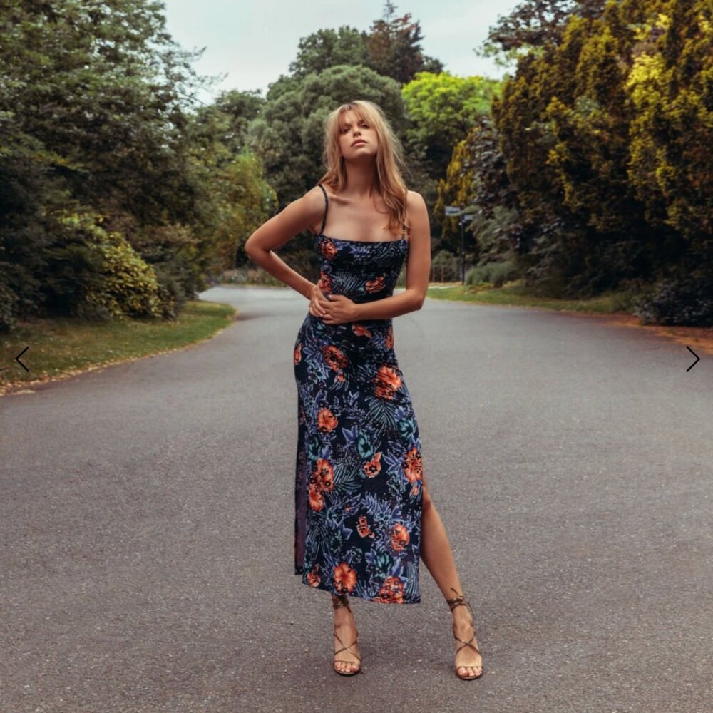 Rocky Stretch Burnout Velvet Floral Dress With Spaghetti Straps